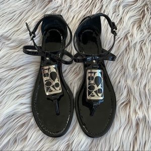 Coach Odelle black sandal with silver logo Size 8